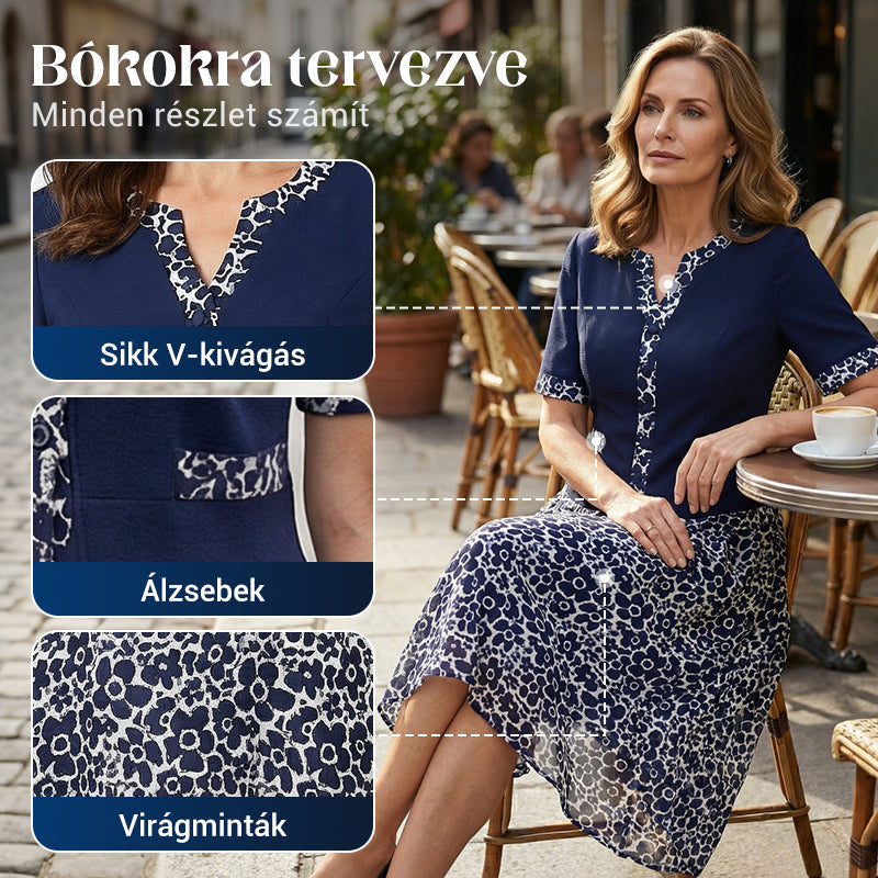 💥50% Árcsökkentés | Divatos A-vonalú Virágmintás Egyberuha + 📿Ingyenes Gyönyörű Nyaklánc – Minden Testalkatra!