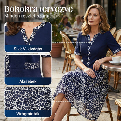 💥50% Árcsökkentés | Divatos A-vonalú Virágmintás Egyberuha + 📿Ingyenes Gyönyörű Nyaklánc – Minden Testalkatra!
