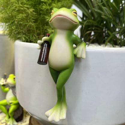 🐸 Aranyos Béka Dísz Virágcserép Szélére – Boros Pohárral
