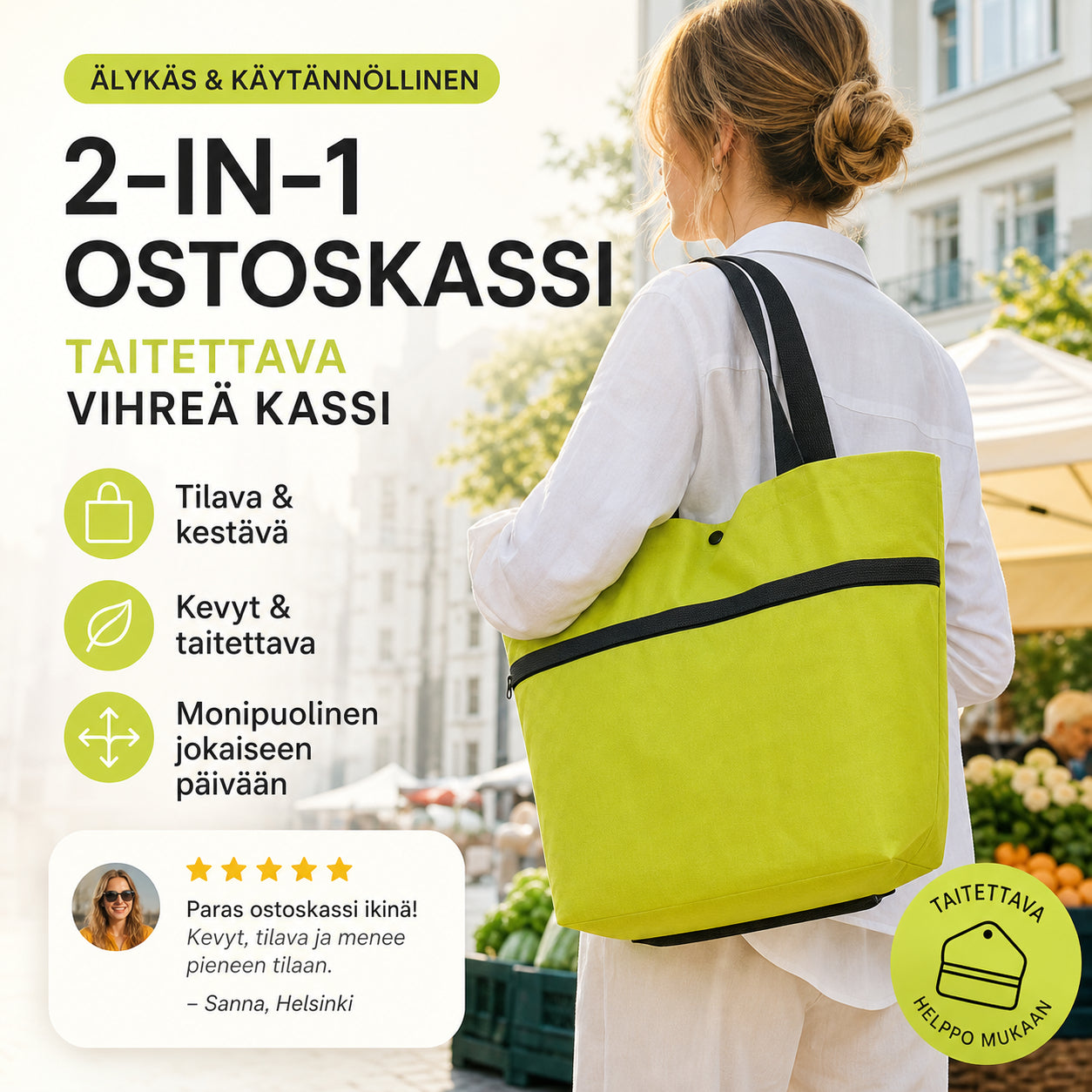 ✨2 az 1-ben bevásárlószatyor, összecsukható zöld szatyor – Tökéletes bevásárláshoz! 🛍️💪