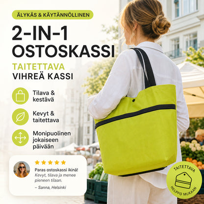 ✨2 az 1-ben bevásárlószatyor, összecsukható zöld szatyor – Tökéletes bevásárláshoz! 🛍️💪