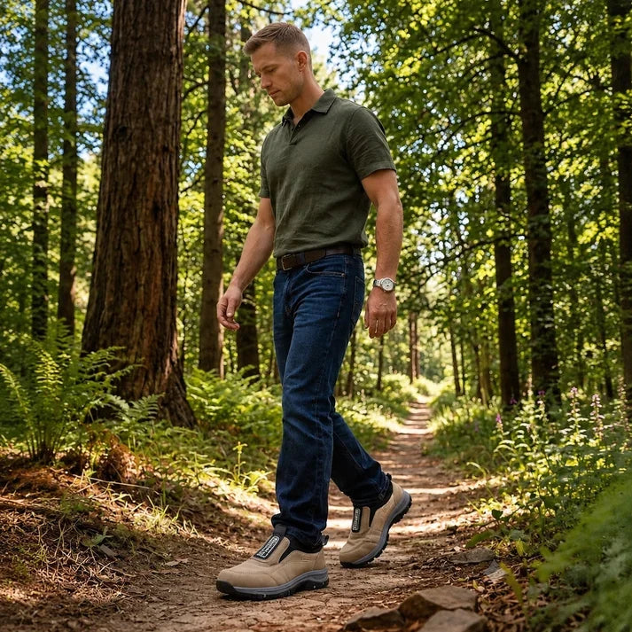 🎁 Zapatillas de senderismo ortopédicas de moda — Ante cosido a mano 👟 Impermeables y antideslizantes ✅ Soporte para el arco del pie — Caminar cómodamente.