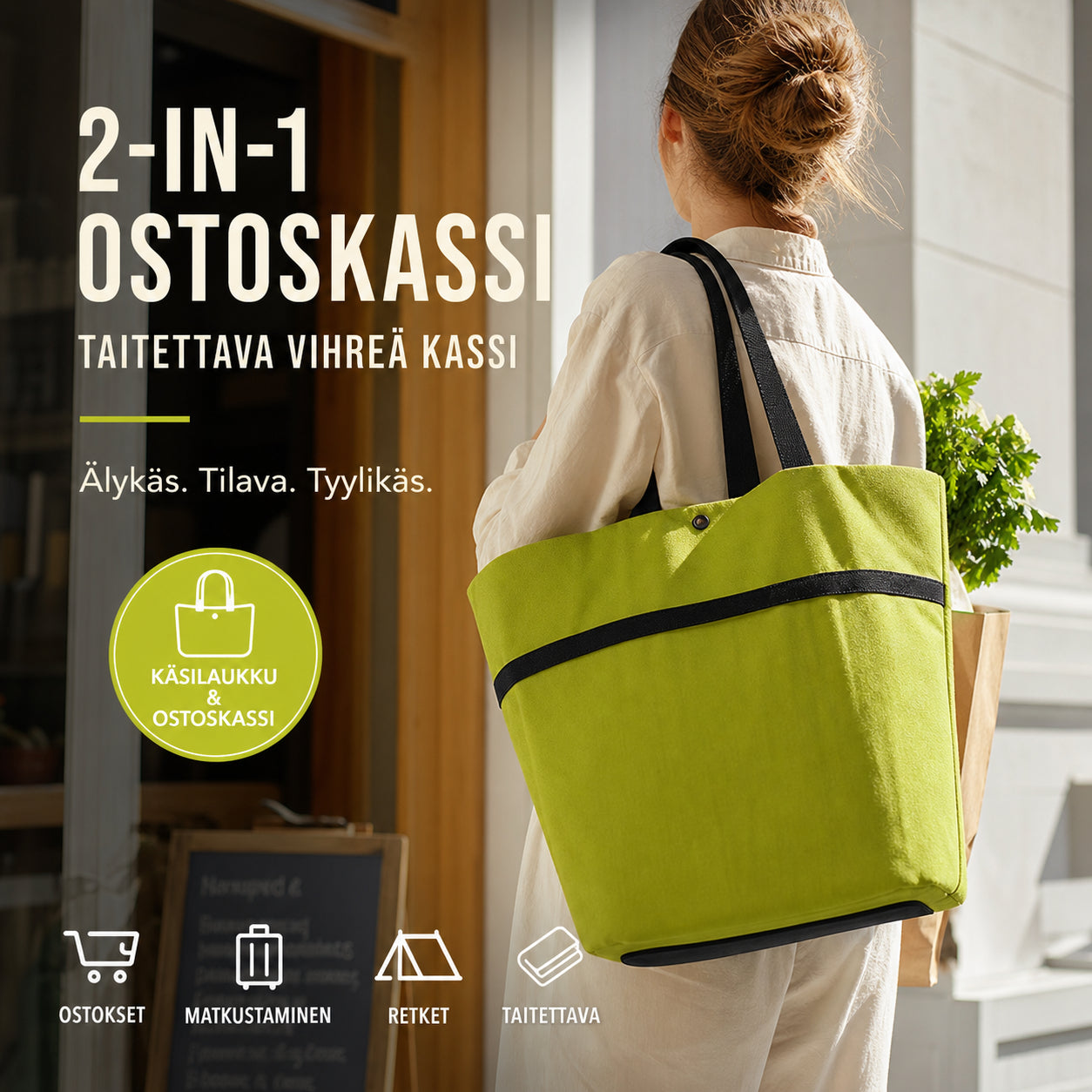 ✨2 az 1-ben bevásárlószatyor, összecsukható zöld szatyor – Tökéletes bevásárláshoz! 🛍️💪