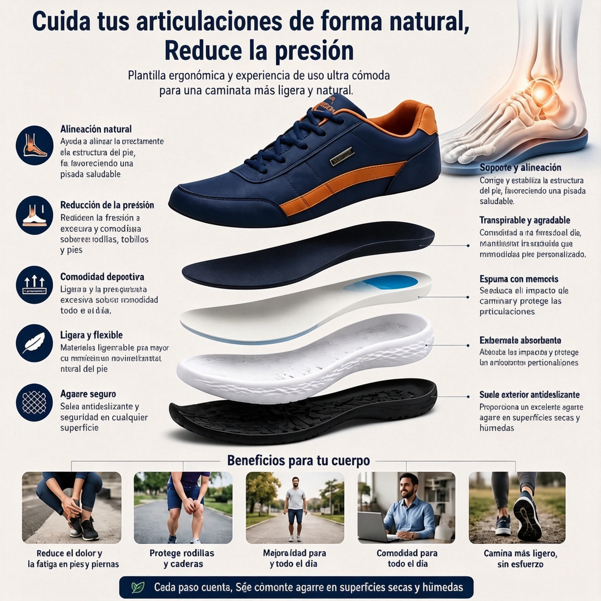 🎁 Oferta especial: 50% de descuento 🎁 Zapatos ortopédicos de cuero para hombre — Cosidos a mano 👟 Impermeables y antideslizantes ✅ Soporte para el arco del pie — Cómodos para caminar