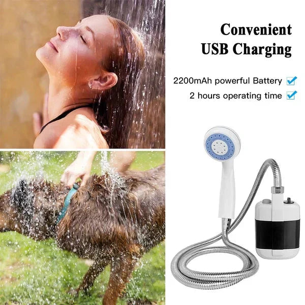 Hordozható zuhanyszivattyú – USB-n újratölthető, 4-5 L/perc, 1,5 m-es tömlő