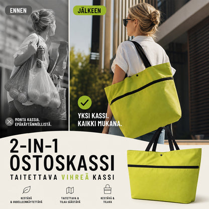 ✨2 az 1-ben bevásárlószatyor, összecsukható zöld szatyor – Tökéletes bevásárláshoz! 🛍️💪