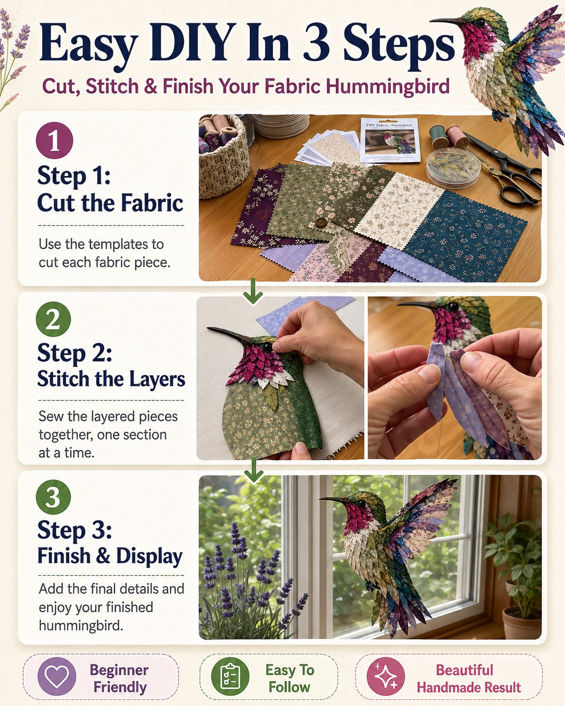 3D Patchwork Madár DIY Kézműves Készlet – Szövetből Készült Élő Madár Alkotás