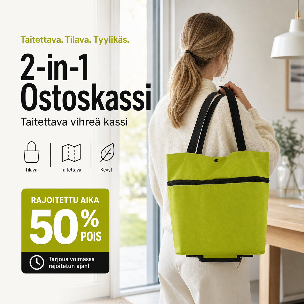 ✨2 az 1-ben bevásárlószatyor, összecsukható zöld szatyor – Tökéletes bevásárláshoz! 🛍️💪