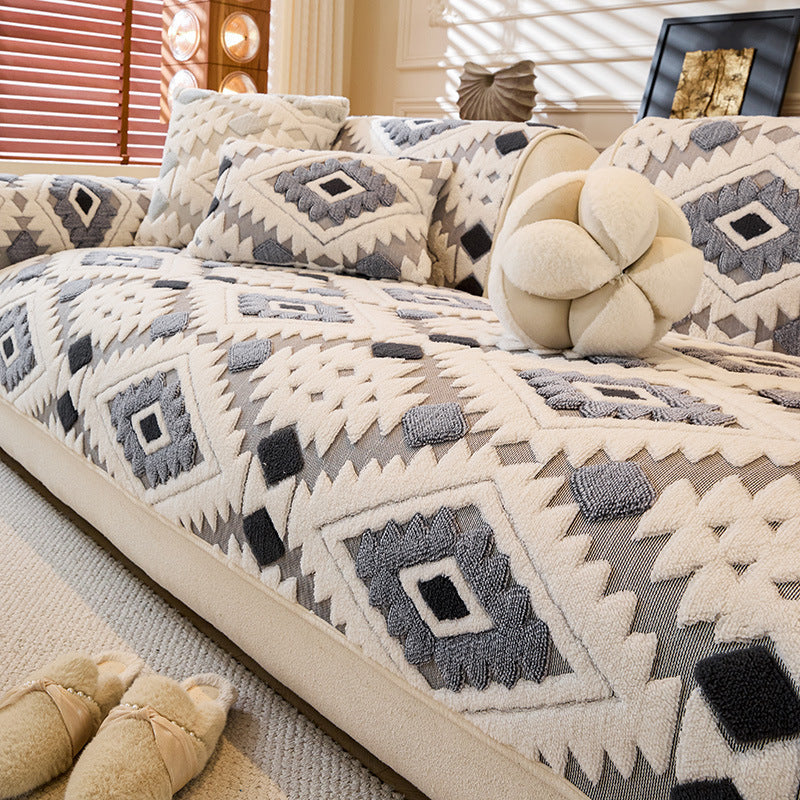 ✨ Modern geometrikus mintás, plüss, csúszásmentes kanapéhuzat🧣