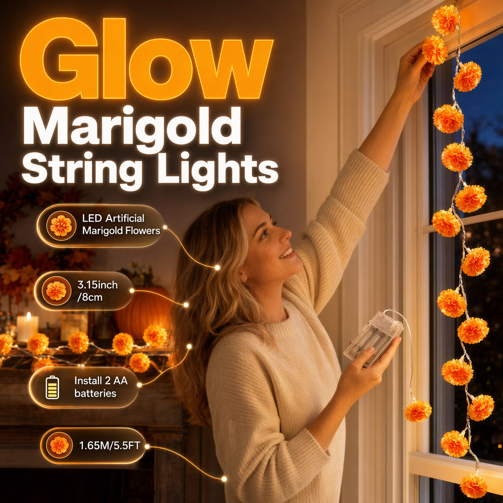 🔆Körömvirág LED Fényfüzér – Ünnepi Ragyogás és Őszi Dekoráció🌟