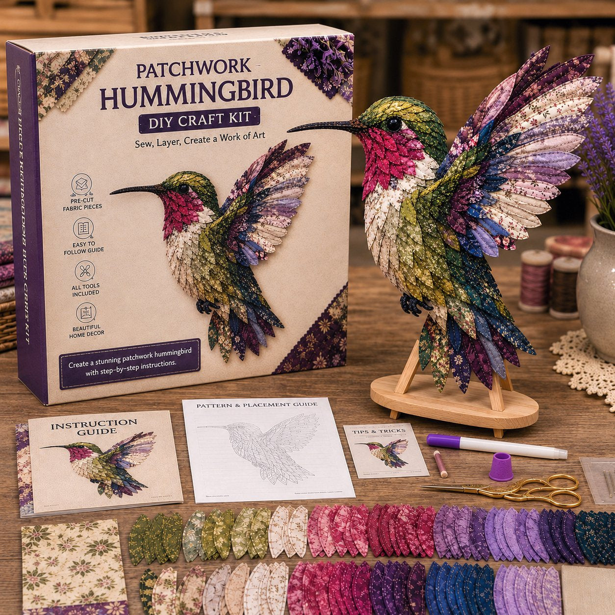 3D Patchwork Madár DIY Kézműves Készlet – Szövetből Készült Élő Madár Alkotás